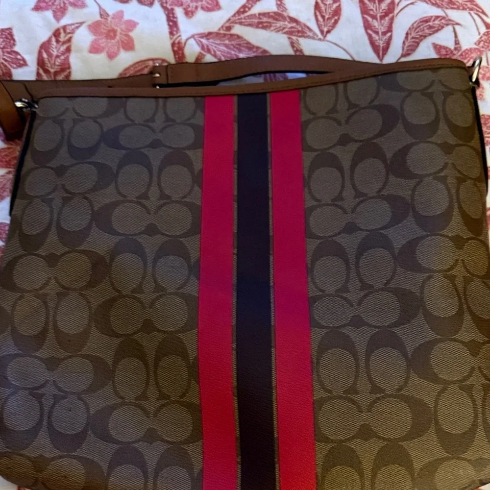 Coach Signature Brown and Red Stripe Bag